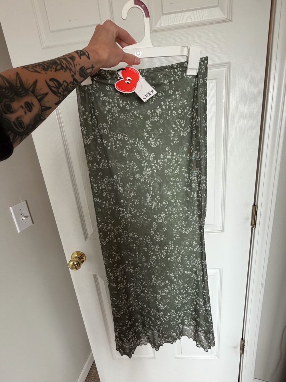 Cider Olive Green Floral Maxi Skirt